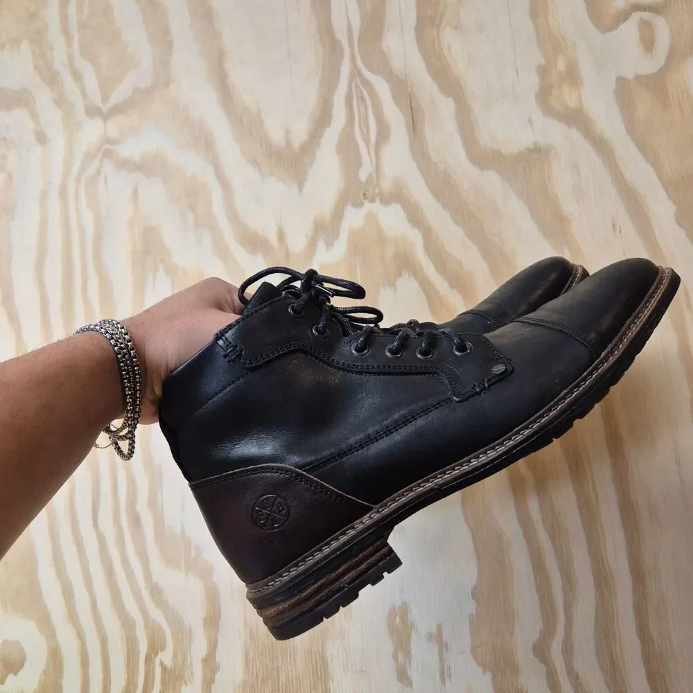 Bull Boxer Warrant Mens 13 Black Leather Cap Toe Zip Lace Up Ankle Boots